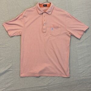 Johnnie-O Hanging Out Polo Shirt Mens Large Orange Stripe Short Sleeve Preppy